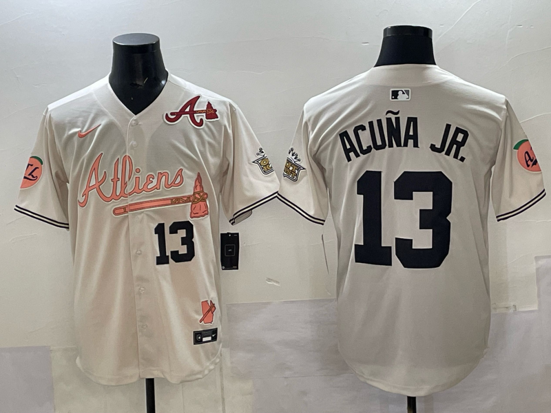 Men Atlanta Braves #13 Acuna jr cream Nike 2025 MLB Jersey 001->boston red sox->MLB Jersey